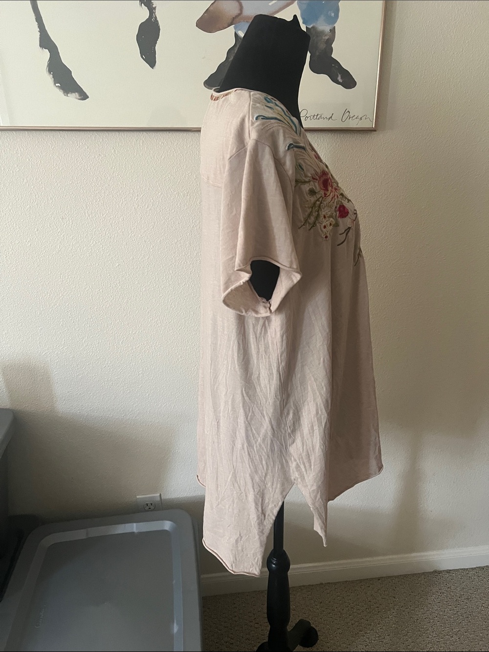 Johnny Was beige Embroidered Shirt tee tunic Sz XL - Picture 2 of 8